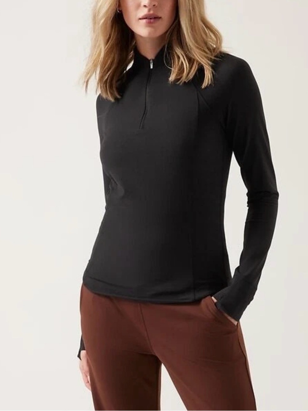 Athleta Black Lightweight Long-Sleeve Salutation Half Zip Jacket